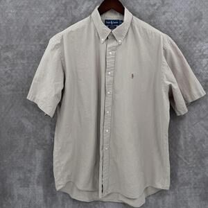 Ralph Lauren Shirt Mens XL Beige Solid Short Sleeve Button Down Blake Cotton